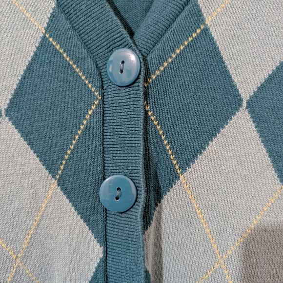 Pre-owned Lands' End Teal Argyle Women's Sweater - Picture 6 of 6